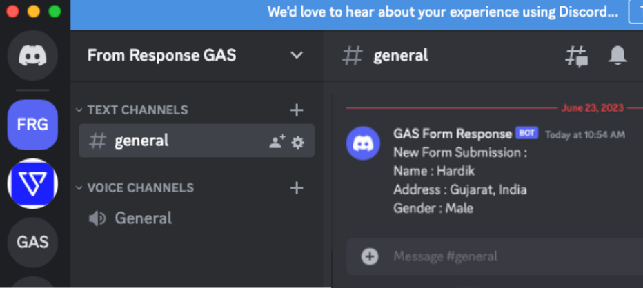 Form response notification to Discord